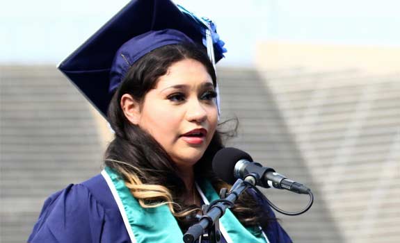 Jayanna Rodriguez speaking at the 2025 Commencement Ceremony