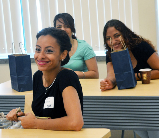 Smiling student in class