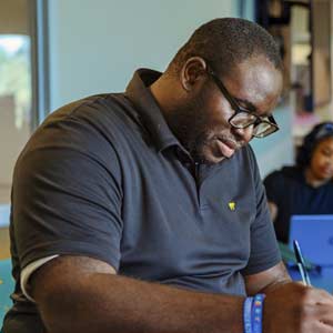 Denzel James in the student lounge